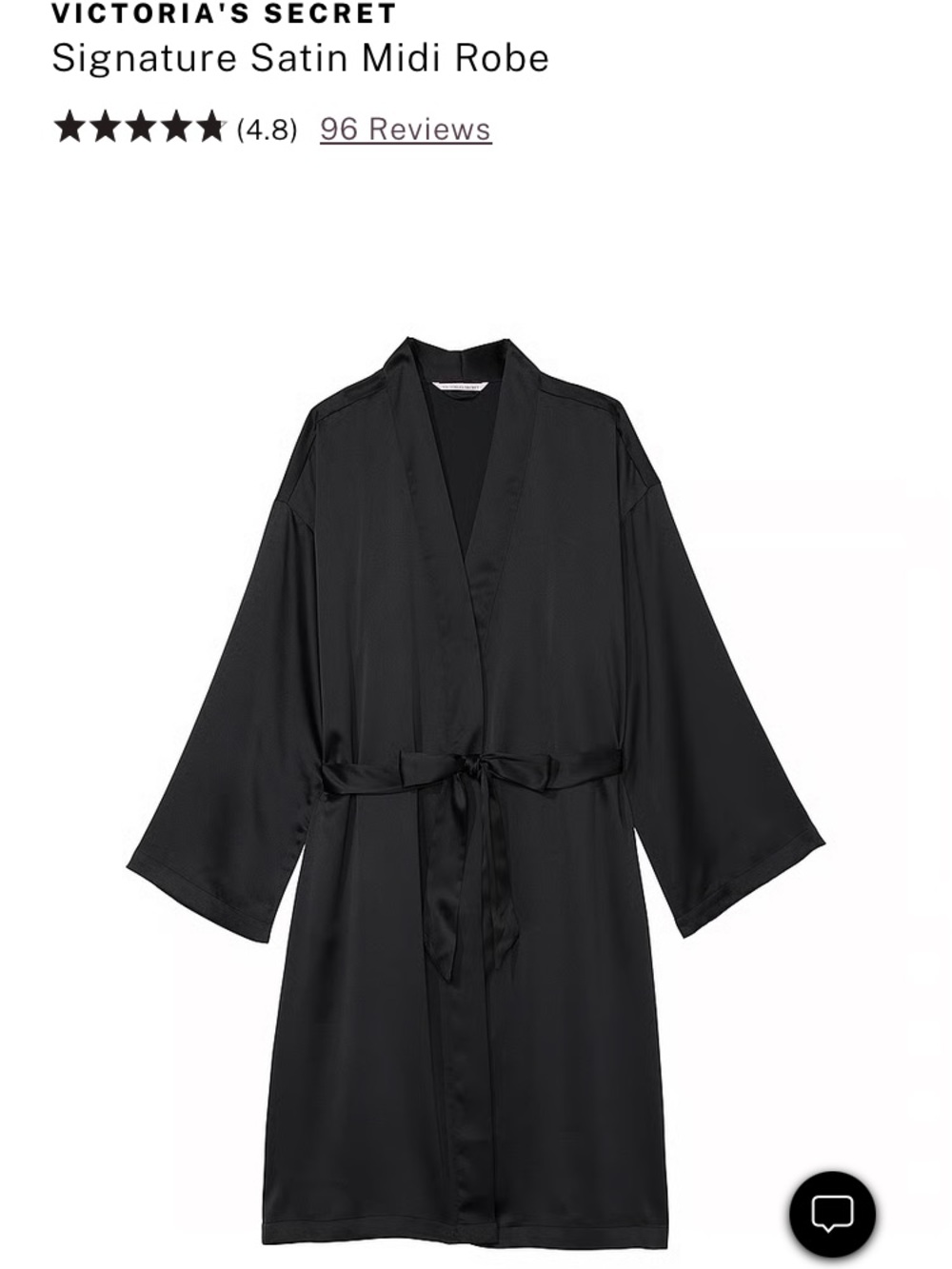 NEW Victoria's Secret Satin Midi Robe - Black